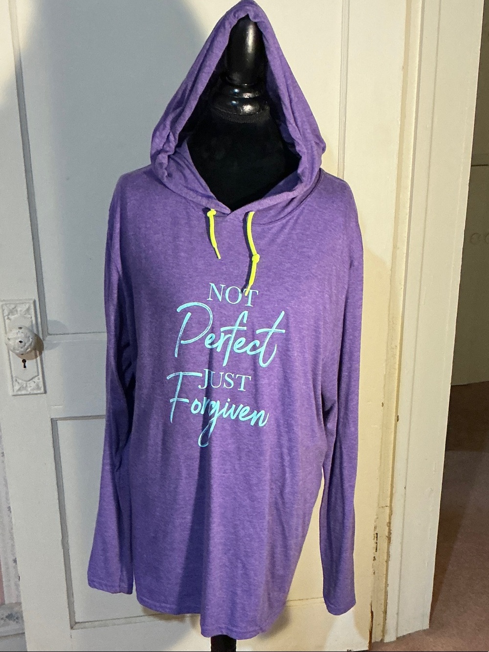 Anvil Purple Hooded Women's Top with Neon Drawstrings